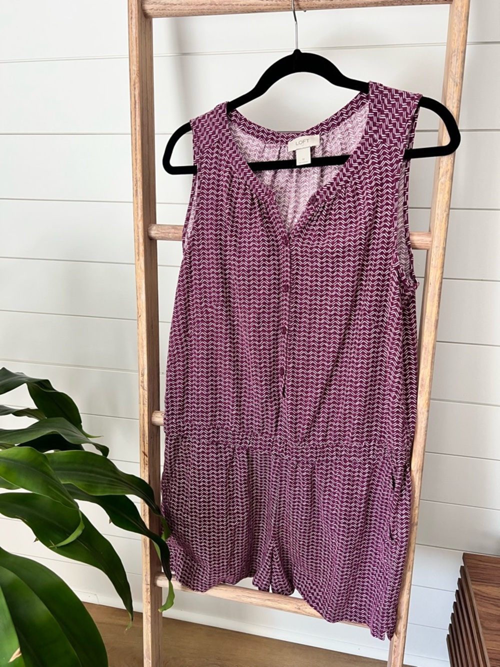 LOFT Sleeveless Printed Romper in Plum Pink